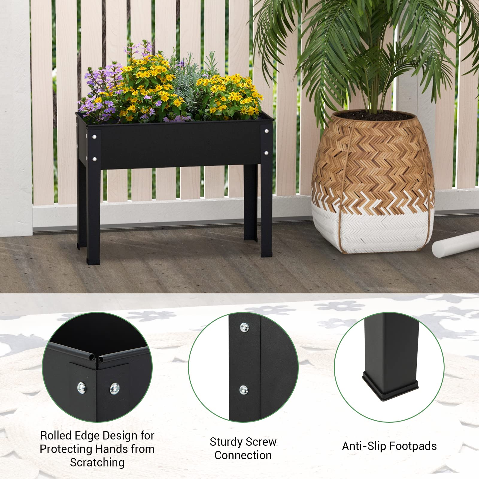 Lucktree Raised Garden Bed, Metal Planter Box with Legs, Drain Hole, Outdoor Indoor Elevated Garden Box