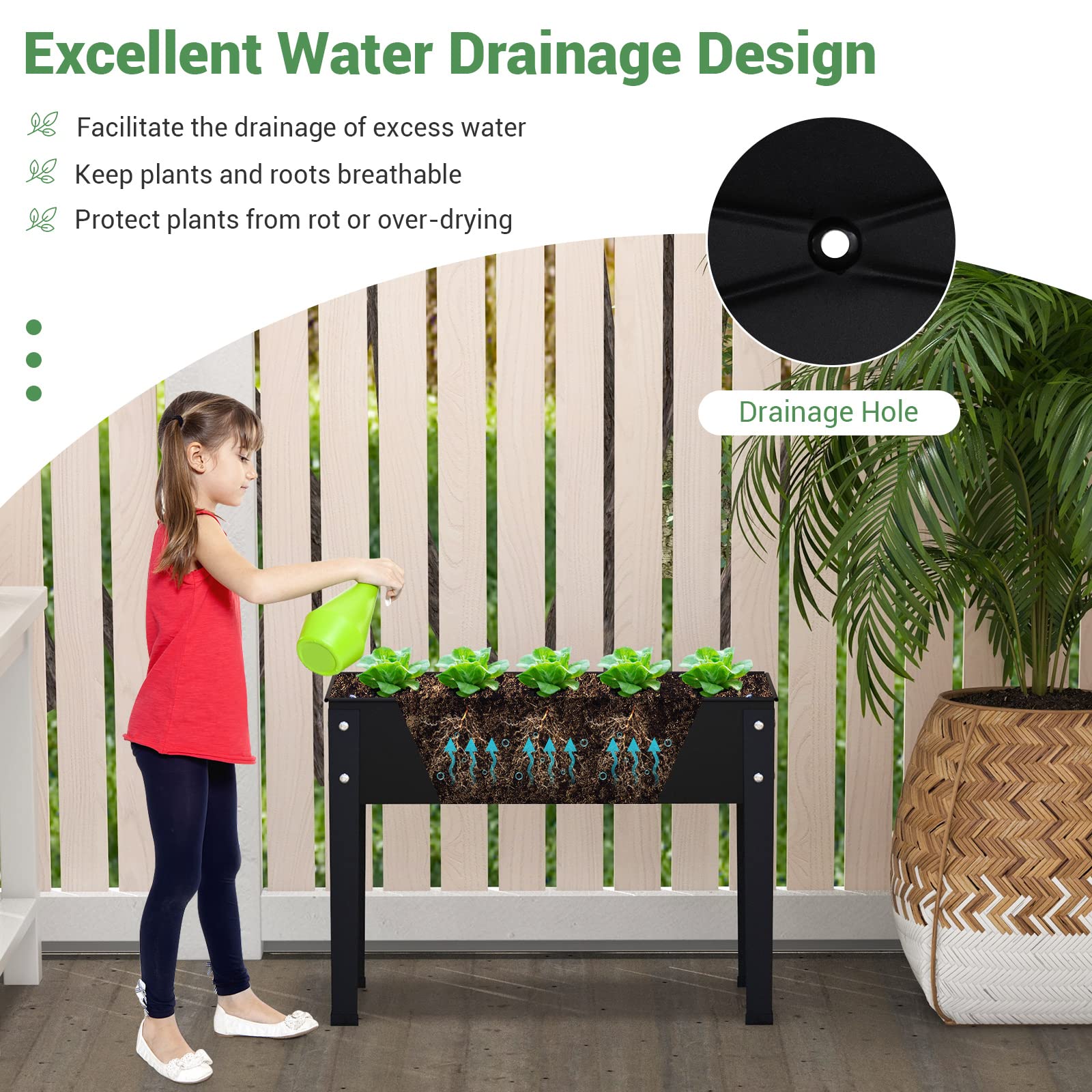 Lucktree Raised Garden Bed, Metal Planter Box with Legs, Drain Hole, Outdoor Indoor Elevated Garden Box
