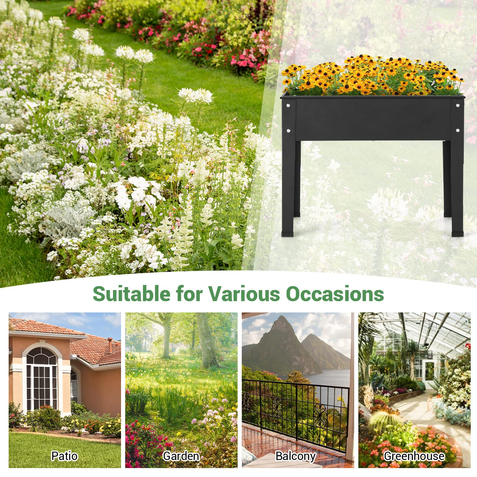 Lucktree Raised Garden Bed, Metal Planter Box with Legs, Drain Hole, Outdoor Indoor Elevated Garden Box